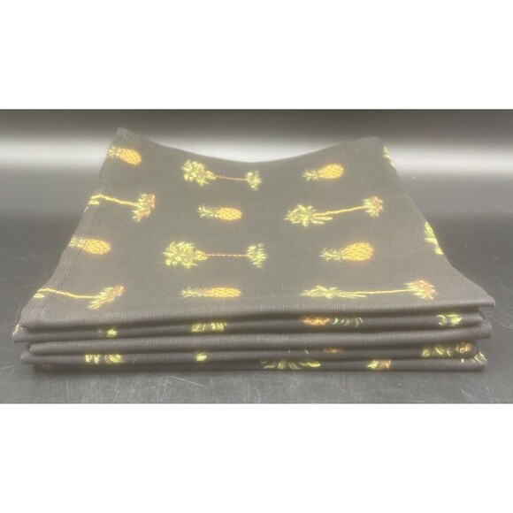 Waverly Aloha Black PINEAPPLE PALM TREES Cotton Cloth Napkins Firm Finish-5 EUC - Picture 5 of 5